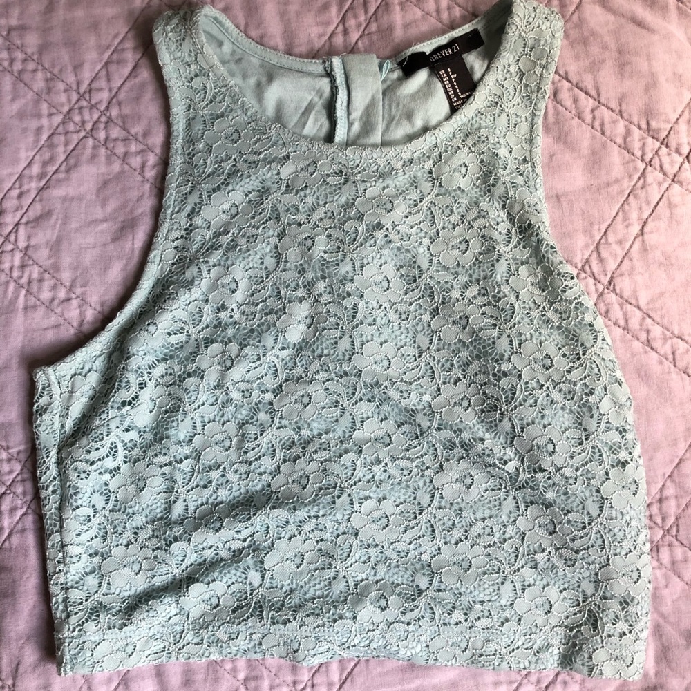 Lace Crop top blue never worn
